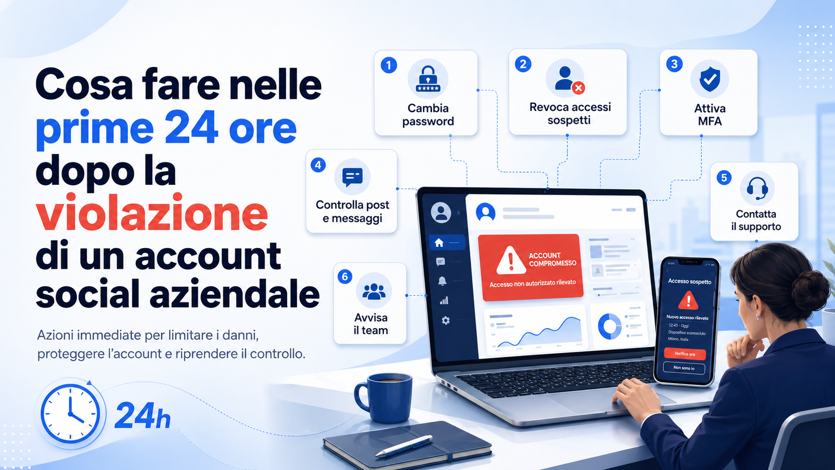 Cosa fare nelle prime 24 ore dopo la violazione di un account social aziendale